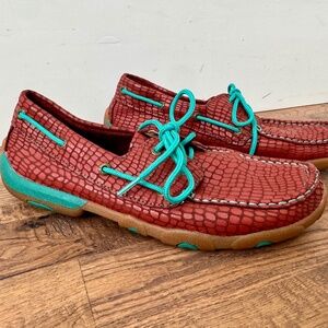 New Twisted X Driving Mocs Red Leather Casual Shoe Women's Size 9.5